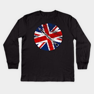 Clarinet UK Flag Britain Clarinetist British Musician Kids Long Sleeve T-Shirt